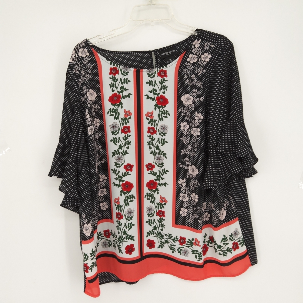 LIZ CLAIBORNE 1X floral polka dot blouse